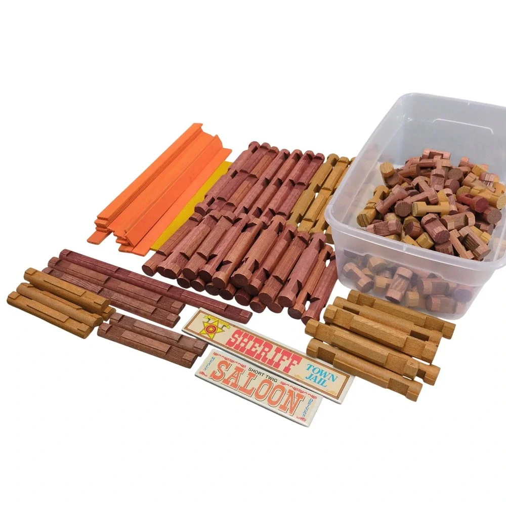 Vintage 70s Lincoln Logs Western Town Building Set 182 Pc Sheriff Saloon Toy Lot